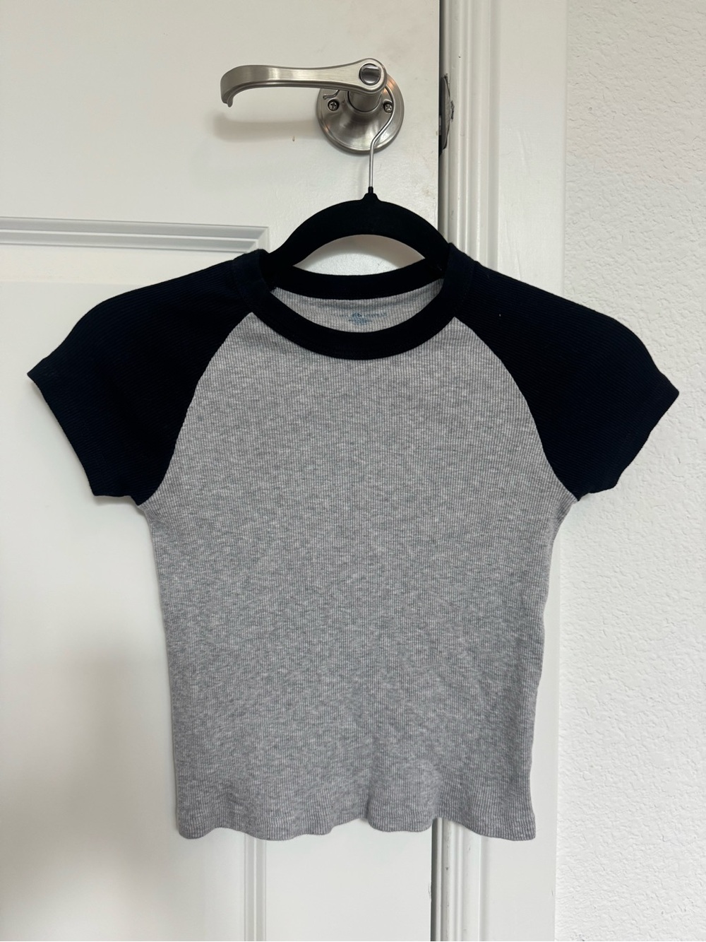 Brandy Melville Gray Body with Black Raglan Crop Top